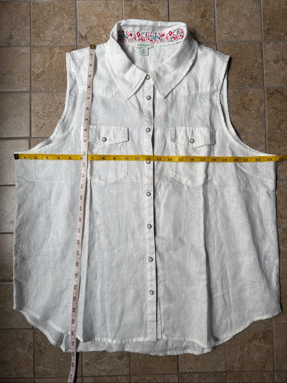 Sundance Pure White Linen Willow Sleeveless Top Pearl Snap Front XL Button-down - Picture 10 of 15